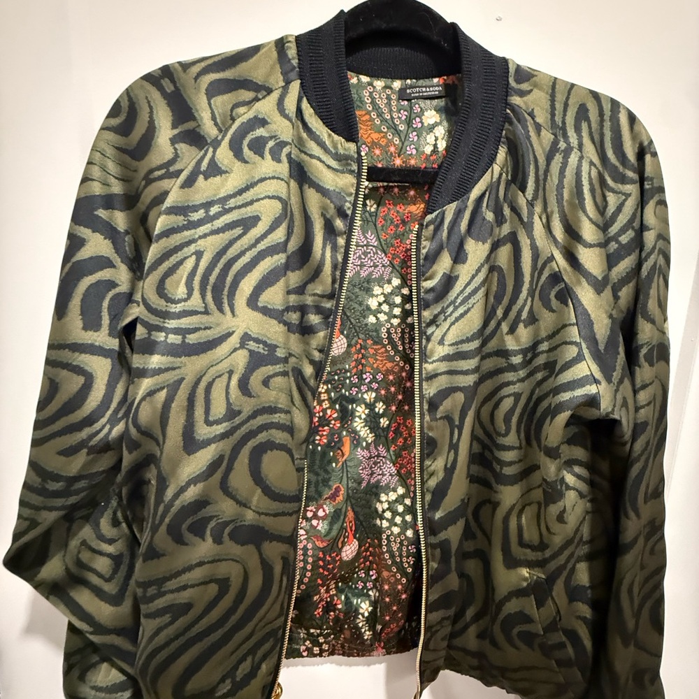 Scotch & Soda Green and Black Patterned Bomber Jacket